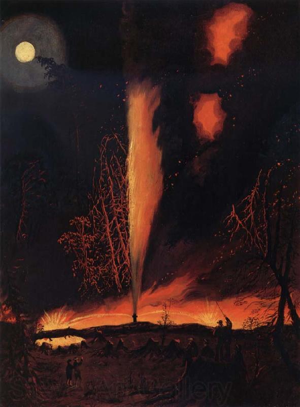James Hamilton Burning Oil Well at Night Norge oil painting art